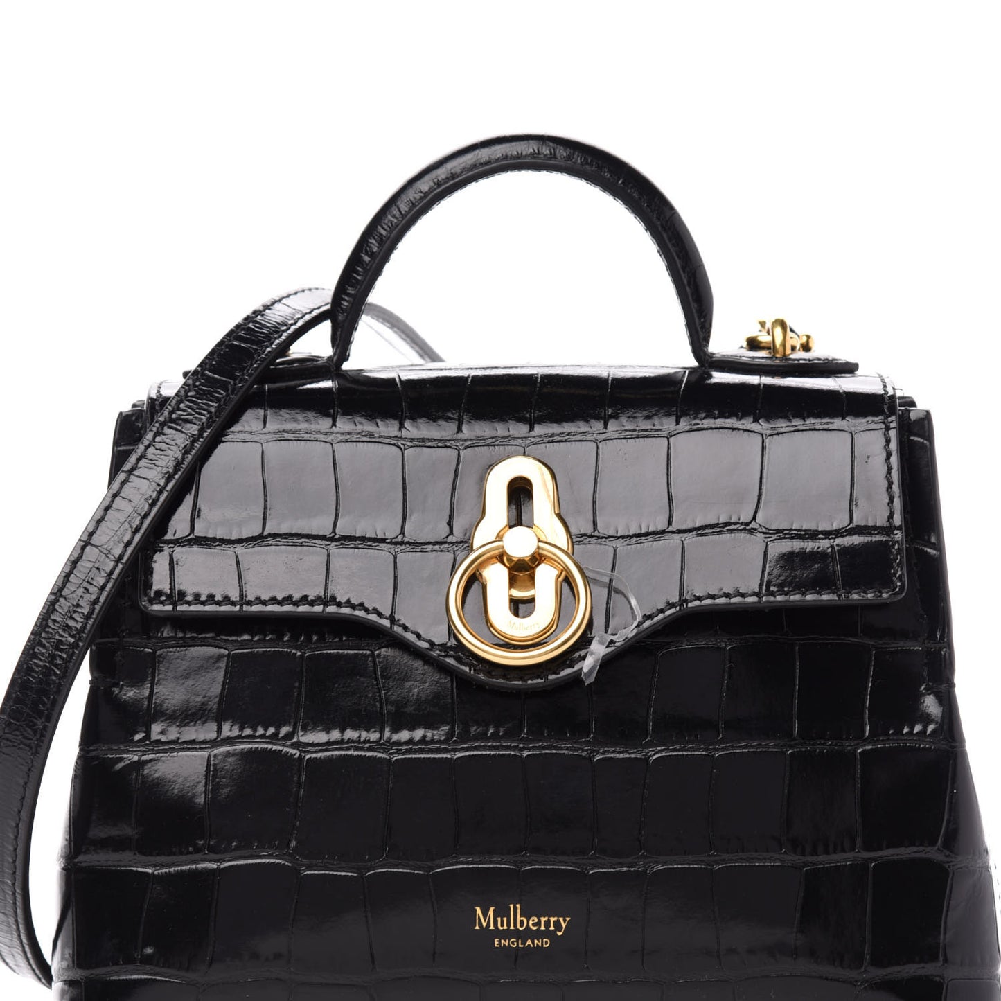 Shiny Croc Calfskin Embossed Micro Seaton Black