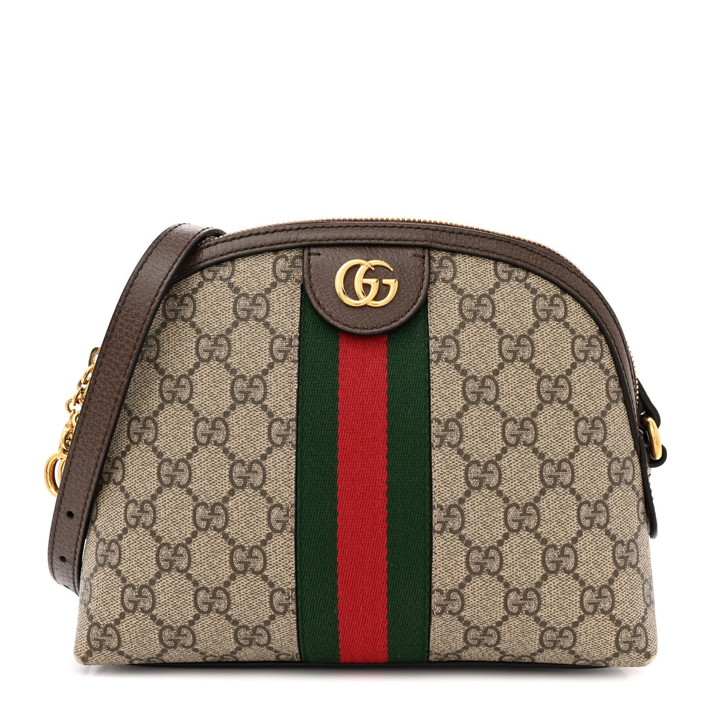 GG Supreme Monogram Textured Dollar Calfskin Web Small Ophidia Dome Shoulder Bag Beige Ebony New Acero