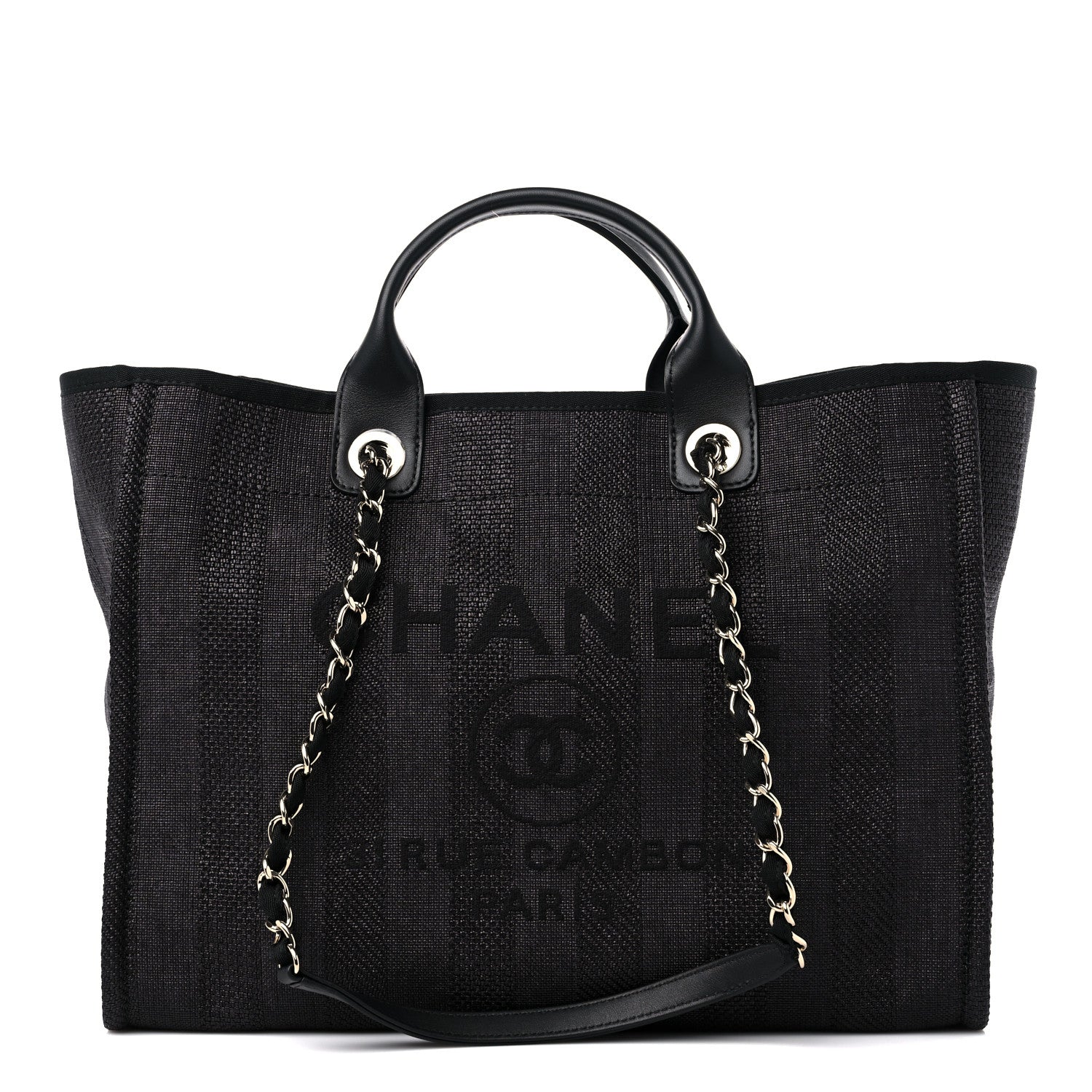 Chanel Mixed Fibers Calfskin Striped Medium Deauville Tote Black 1 of 9