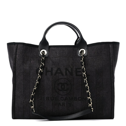 Chanel Mixed Fibers Calfskin Striped Medium Deauville Tote Black 1 of 9