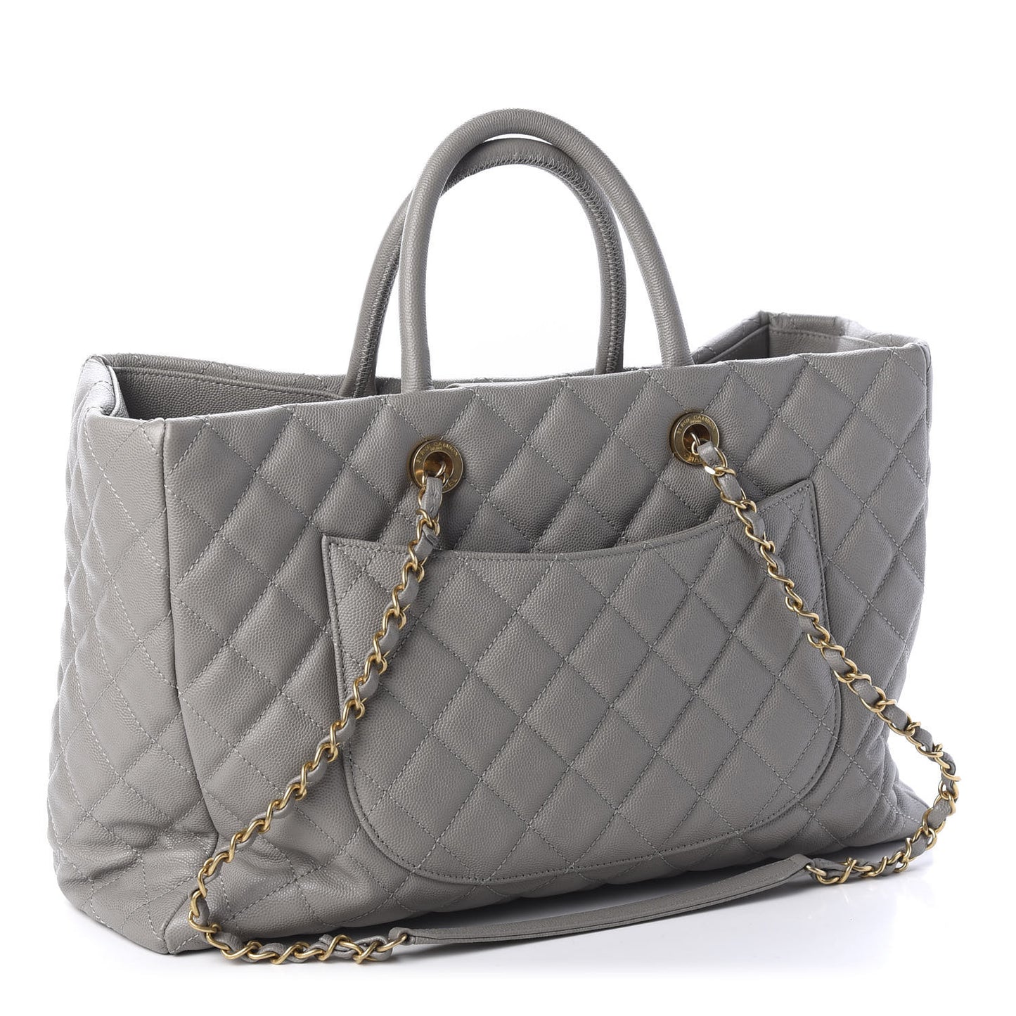 Caviar Quilted Large Coco Handle Shopping Tote Grey