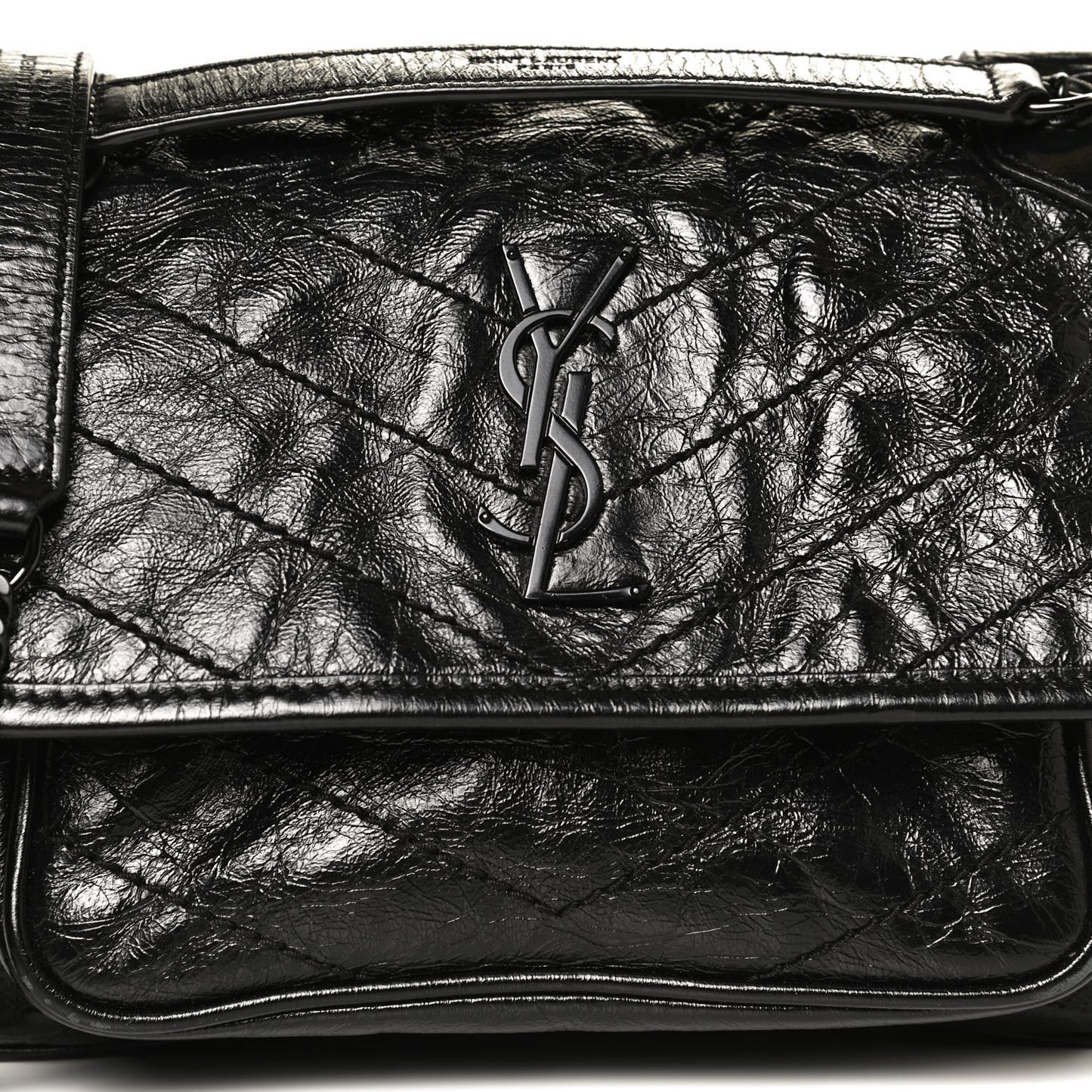 Crinkled Calfskin Matelasse Monogram Baby Niki Chain Satchel Black