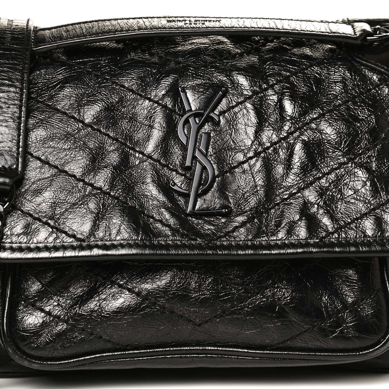 Saint Laurent Crinkled Calfskin Matelasse Monogram Baby Niki Chain Satchel Black 10 of 16