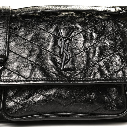 Saint Laurent Crinkled Calfskin Matelasse Monogram Baby Niki Chain Satchel Black 10 of 16