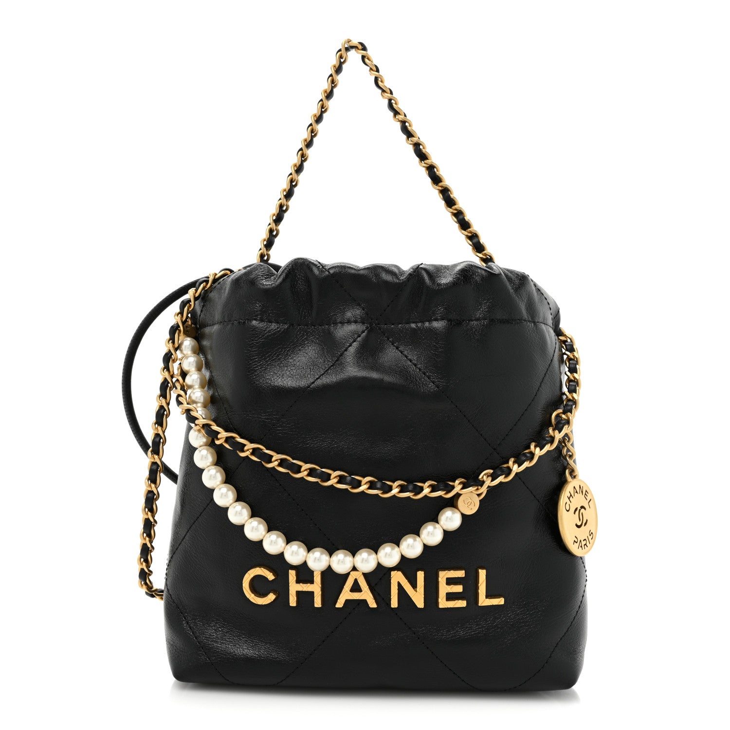 Chanel Shiny Crumpled Calfskin Quilted Pearl Mini Chanel 22 Black 1 of 10