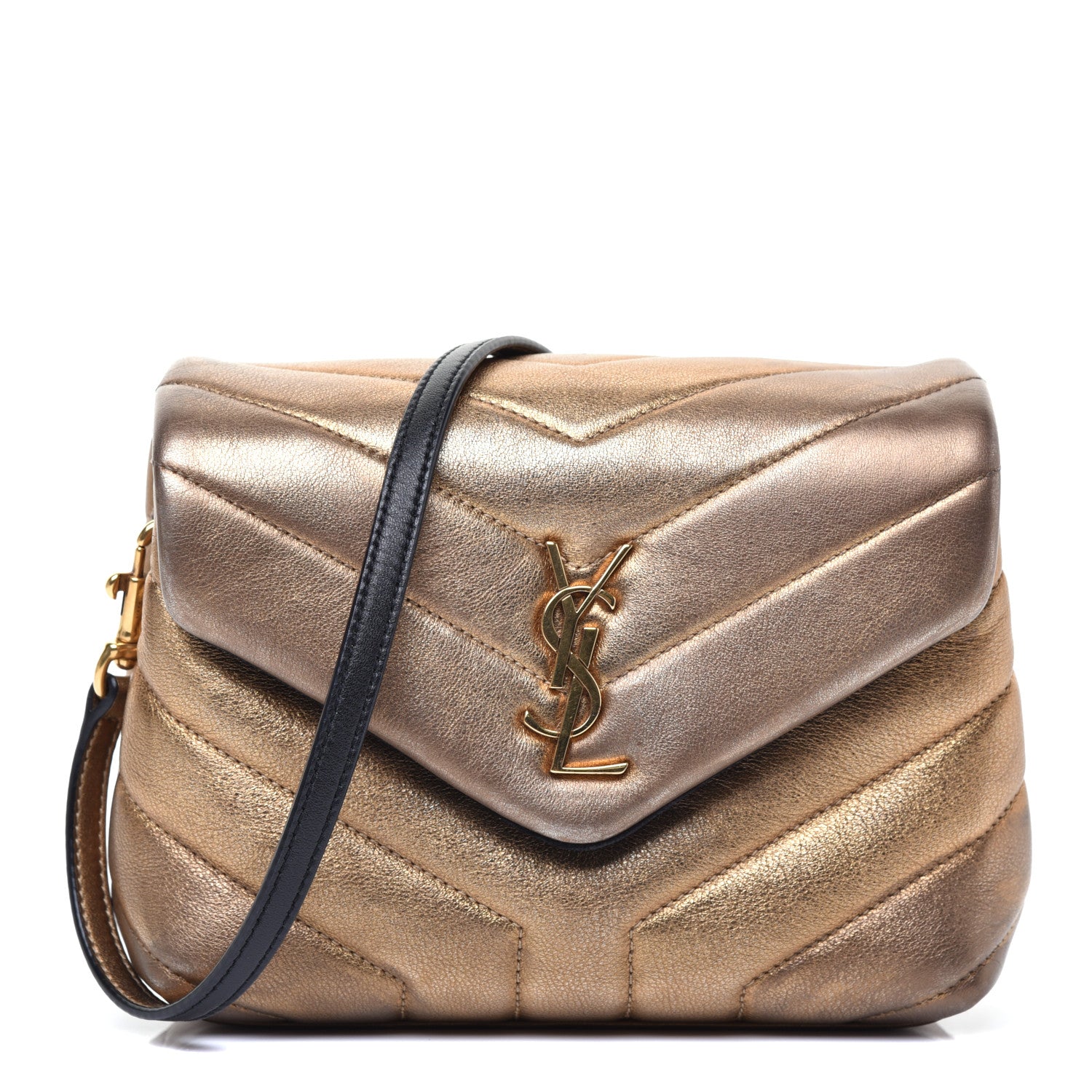 Saint Laurent Metallic Calfskin Y Quilted Monogram Toy Loulou Crossbody Bag Gold 1 of 10