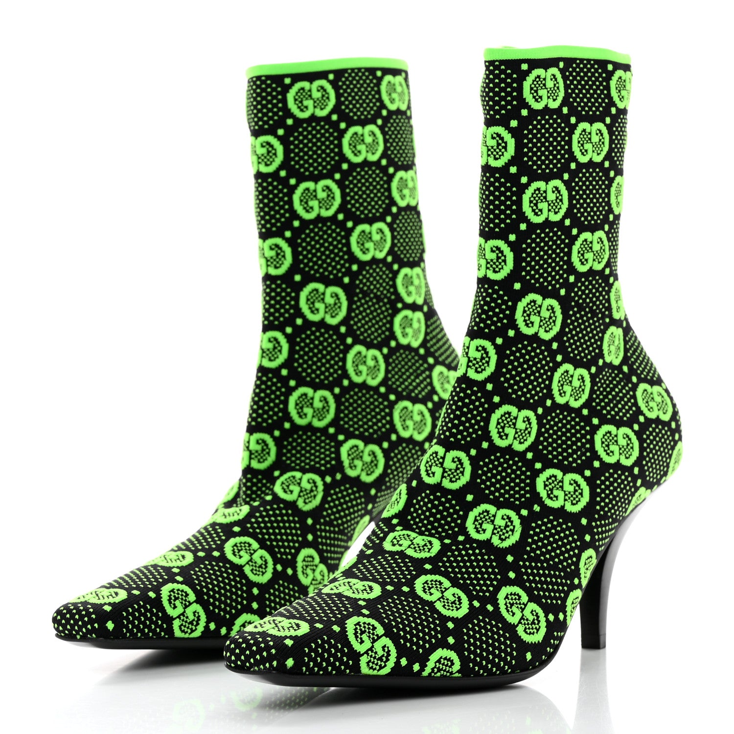 Gucci Technical Jersey Knit GG Monogram Square G 75mm Ankle Boots 36 Black Neon Green 3 of 7
