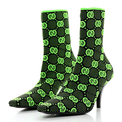 Gucci Technical Jersey Knit GG Monogram Square G 75mm Ankle Boots 36 Black Neon Green 3 of 7