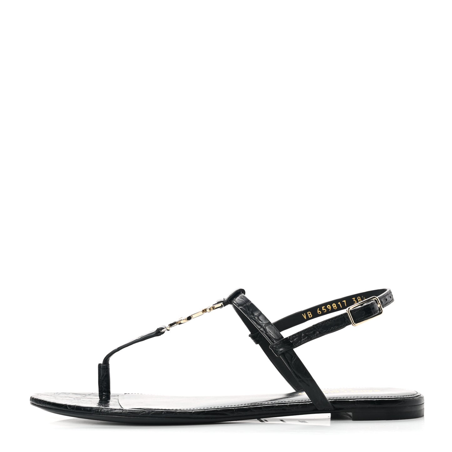 Calfskin Crocodile Embossed Cassandra Monogram Sandals 38.5 Black
