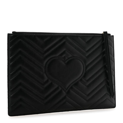 Gucci Calfskin Matelasse Large GG Marmont Zip Pouch Black 3 of 9