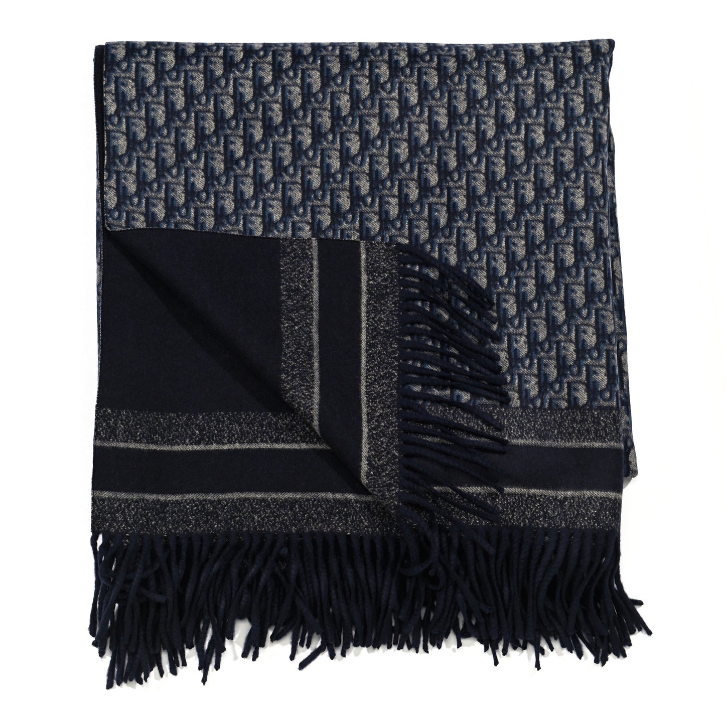 Cashmere Wool CD Oblique Throw Blanket Blue