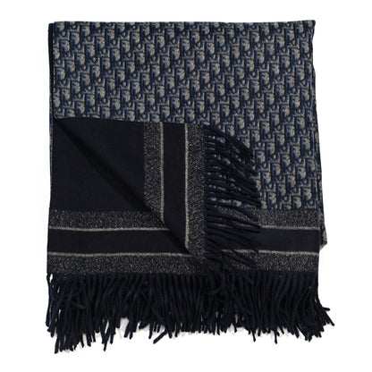 Christian Dior Cashmere Wool CD Oblique Throw Blanket Blue 2 of 3