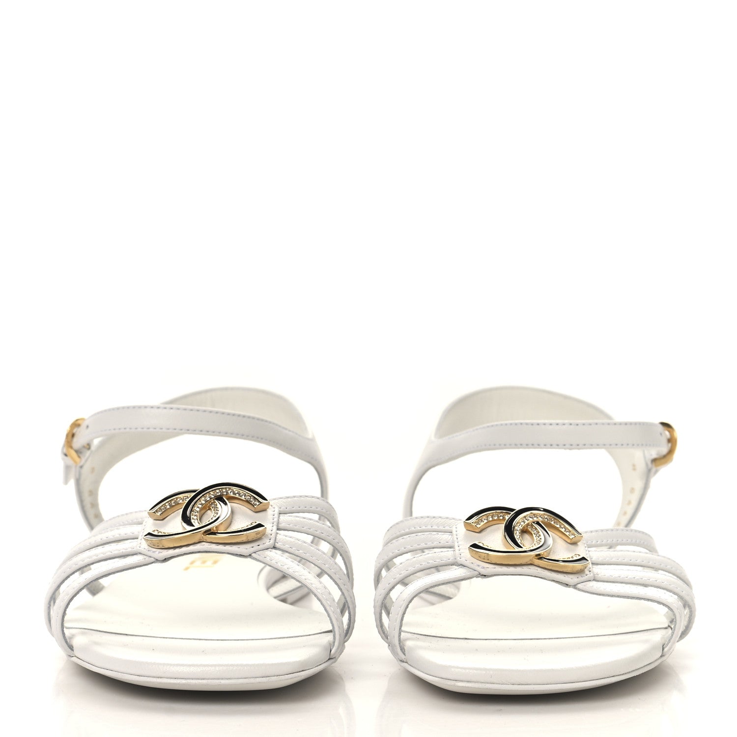 Chanel Lambskin Crystal CC Sandals 37 White 3 of 9