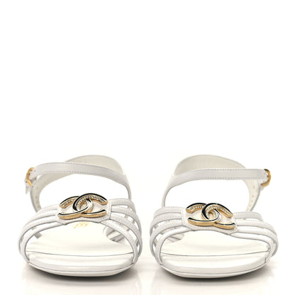 Chanel Lambskin Crystal CC Sandals 37 White 3 of 9