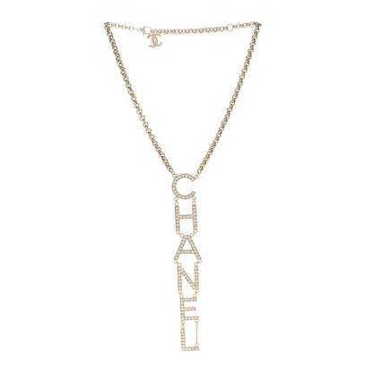 Chanel Metal Crystal Cha-Nel Logo Necklace Gold 2 of 4