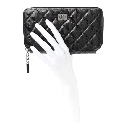 Chanel Aged Calfskin Striped Reissue Zip Around Wallet Black 2 of 11