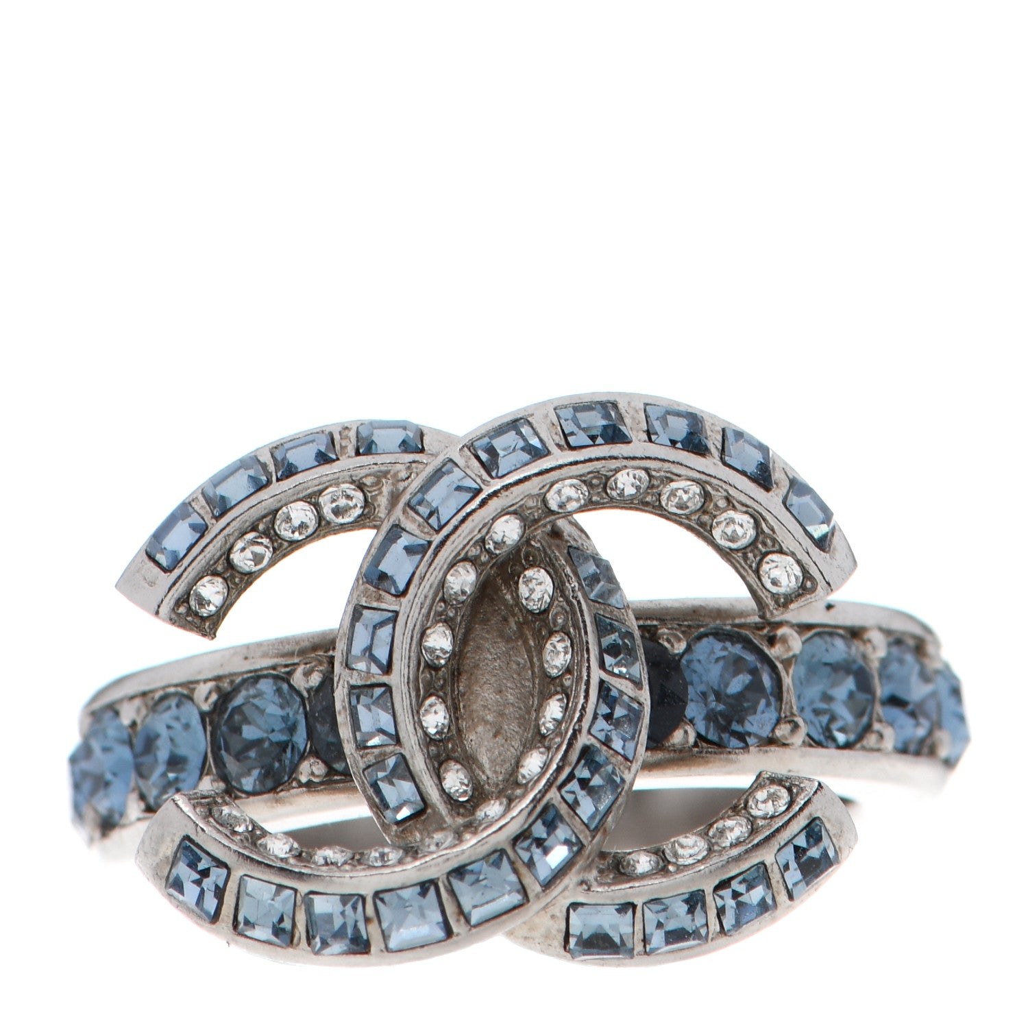 Chanel Crystal CC Ring 50/5.25 Silver Blue 1 of 4
