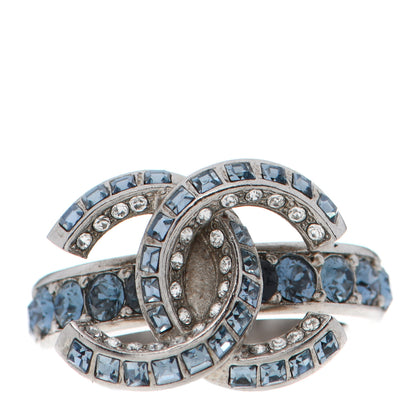 Chanel Crystal CC Ring 50/5.25 Silver Blue 1 of 4