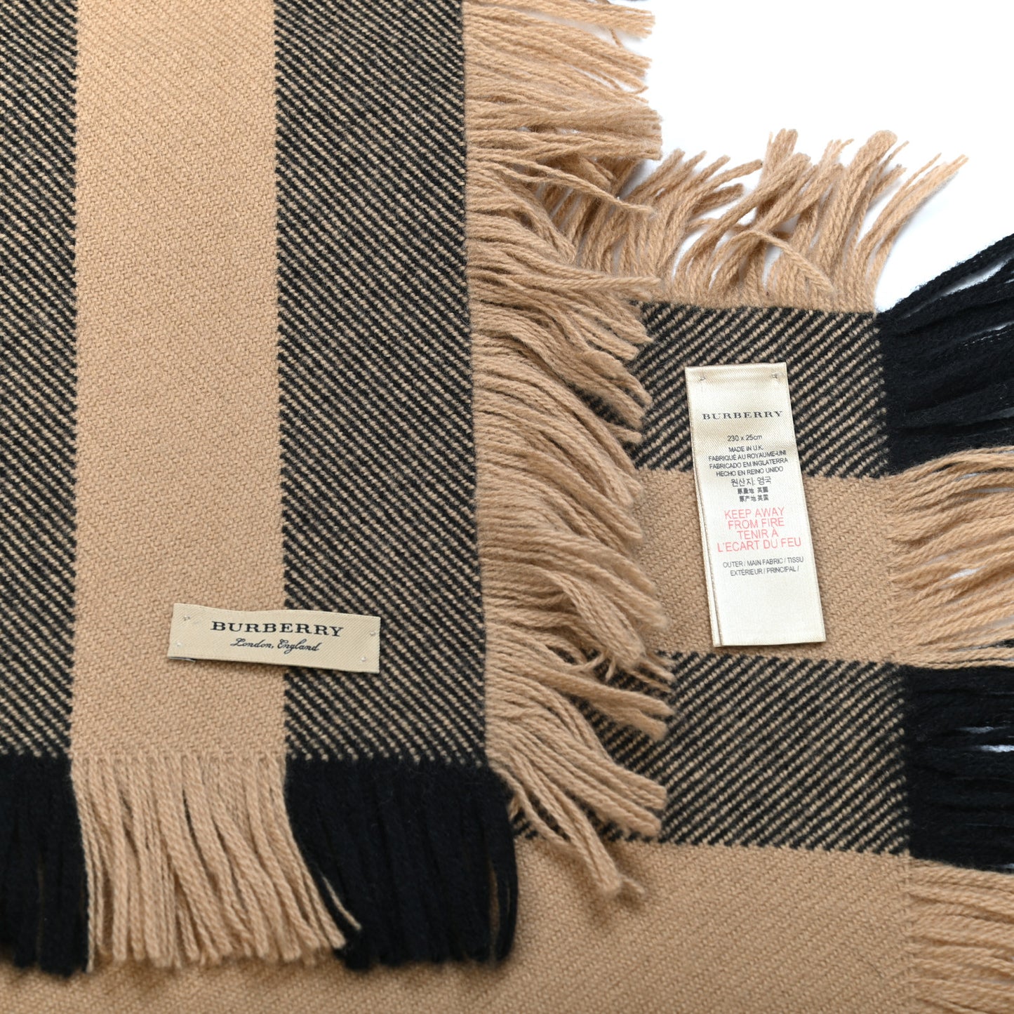 Wool Check Happy Fringe Scarf Beige