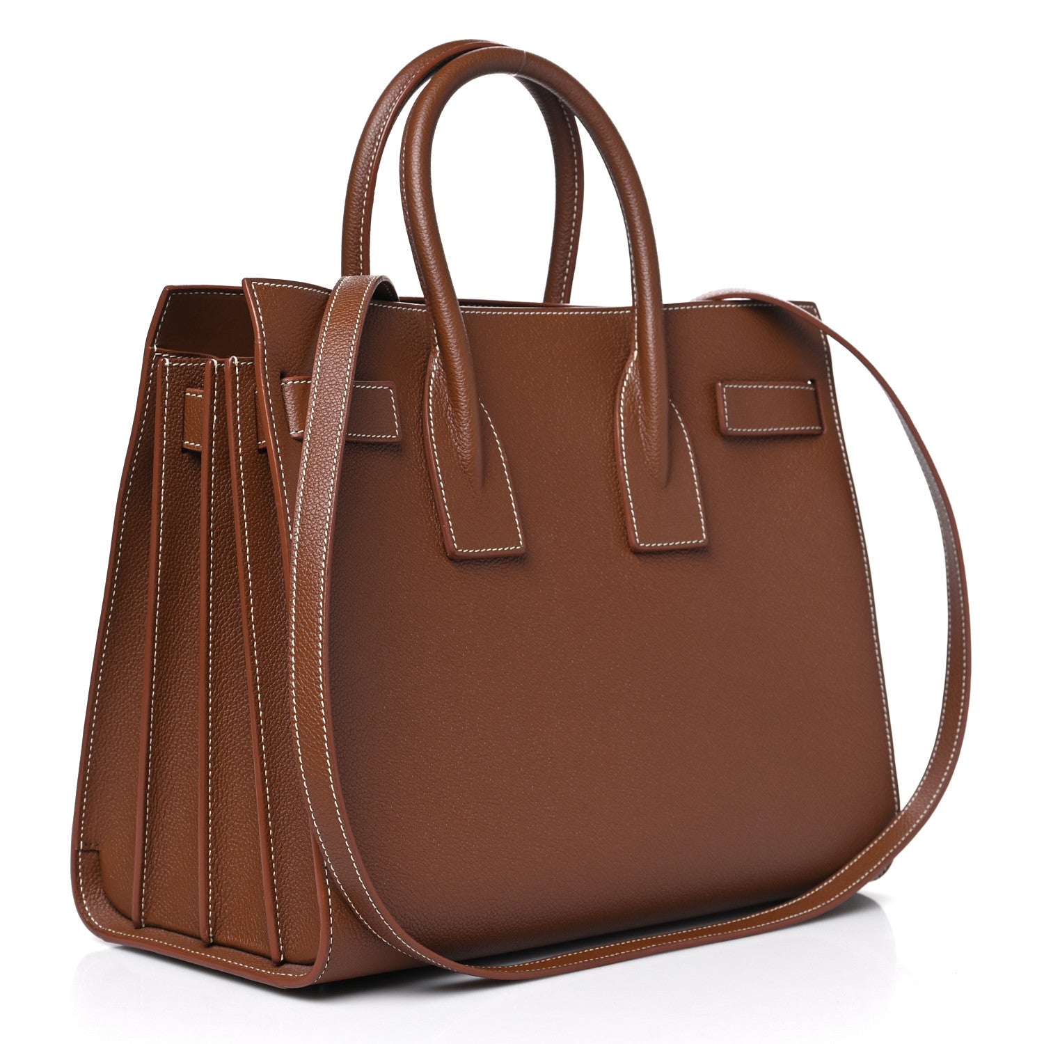 Saint Laurent Grained Calfskin Topstitch Small Sac De Jour Cognac 2 of 11