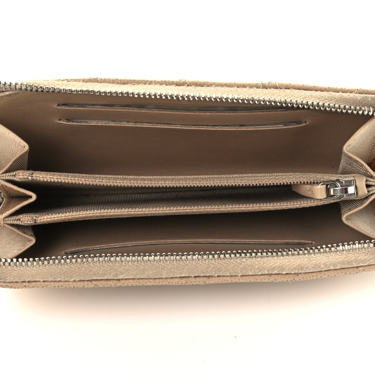 Caviar Quilted Medium Zip Around Wallet Beige