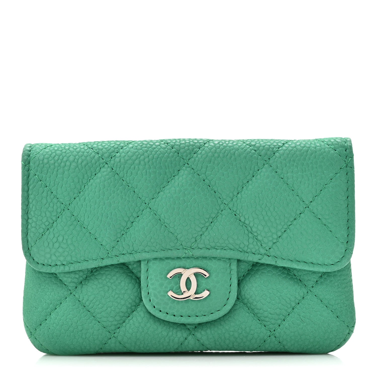 Chanel Iridescent Caviar Quilted Flap Zip Card Holder Green 1 of 13