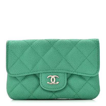 Chanel Iridescent Caviar Quilted Flap Zip Card Holder Green 1 of 13