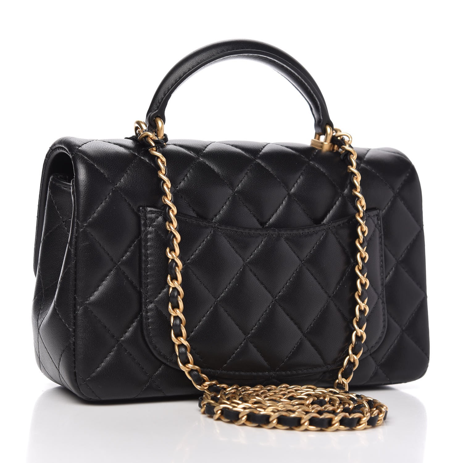 Chanel Lambskin Quilted Mini Top Handle Rectangular Flap Black 3 of 12