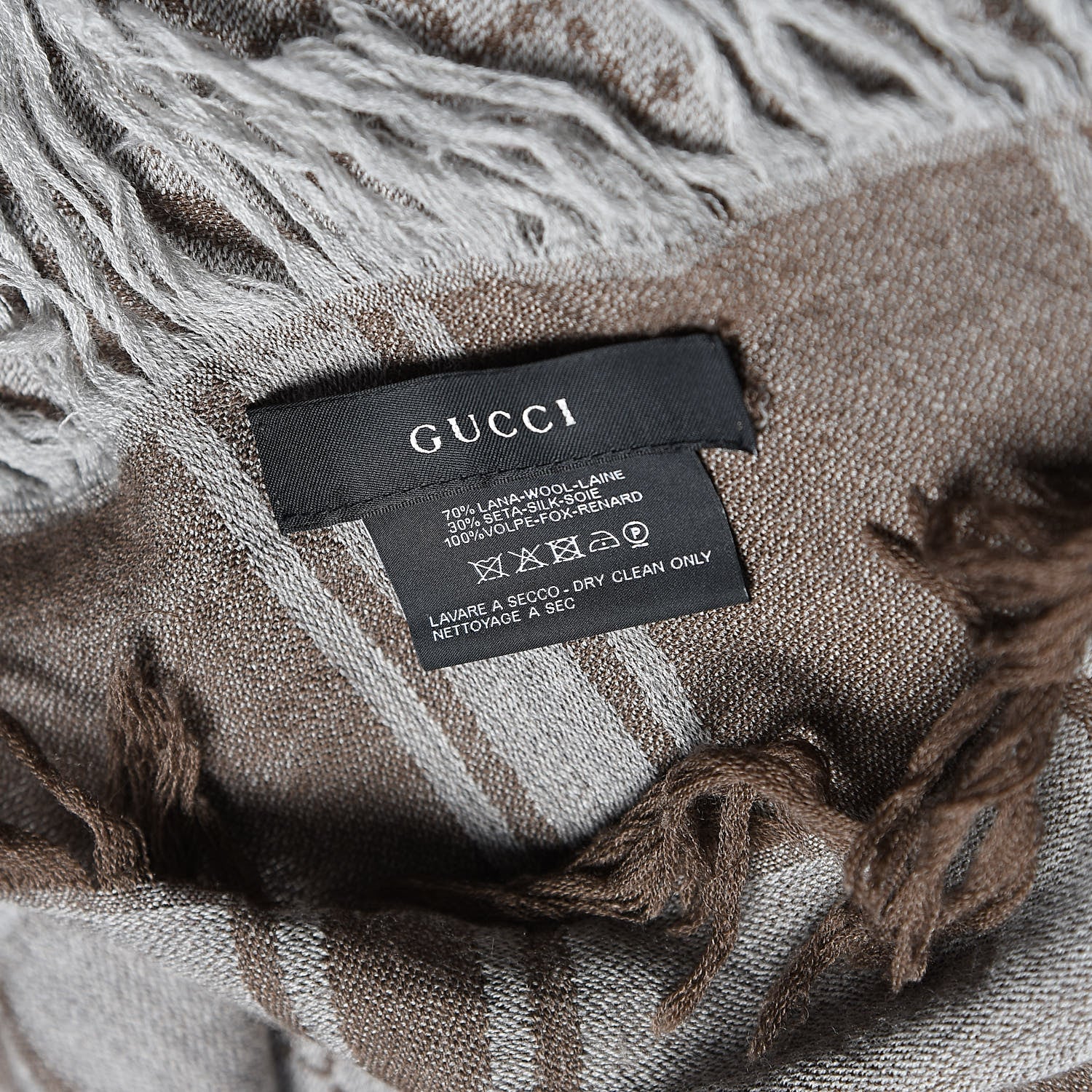 Gucci Wool Silk Fox Fur Monogram Shawl Scarf Brown 4 of 5