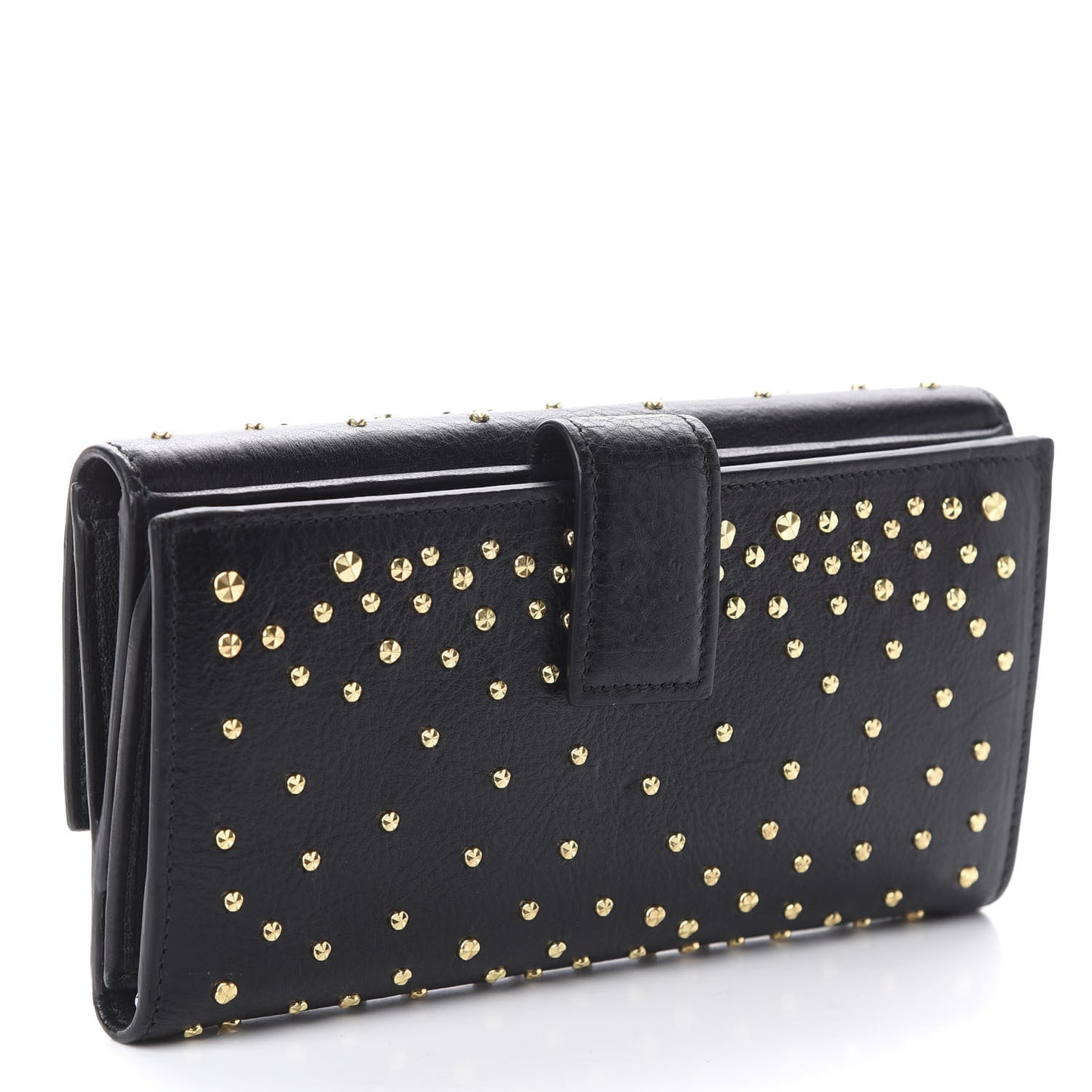 Calfskin Studded Skull Continental Wallet Black