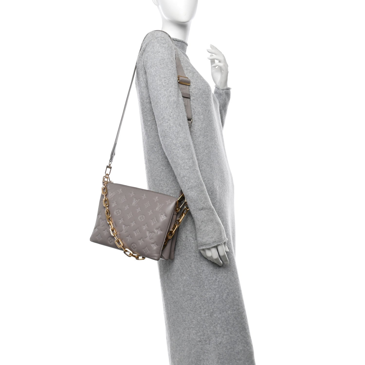 Louis Vuitton Lambskin Embossed Monogram Coussin PM Gris 2 of 12