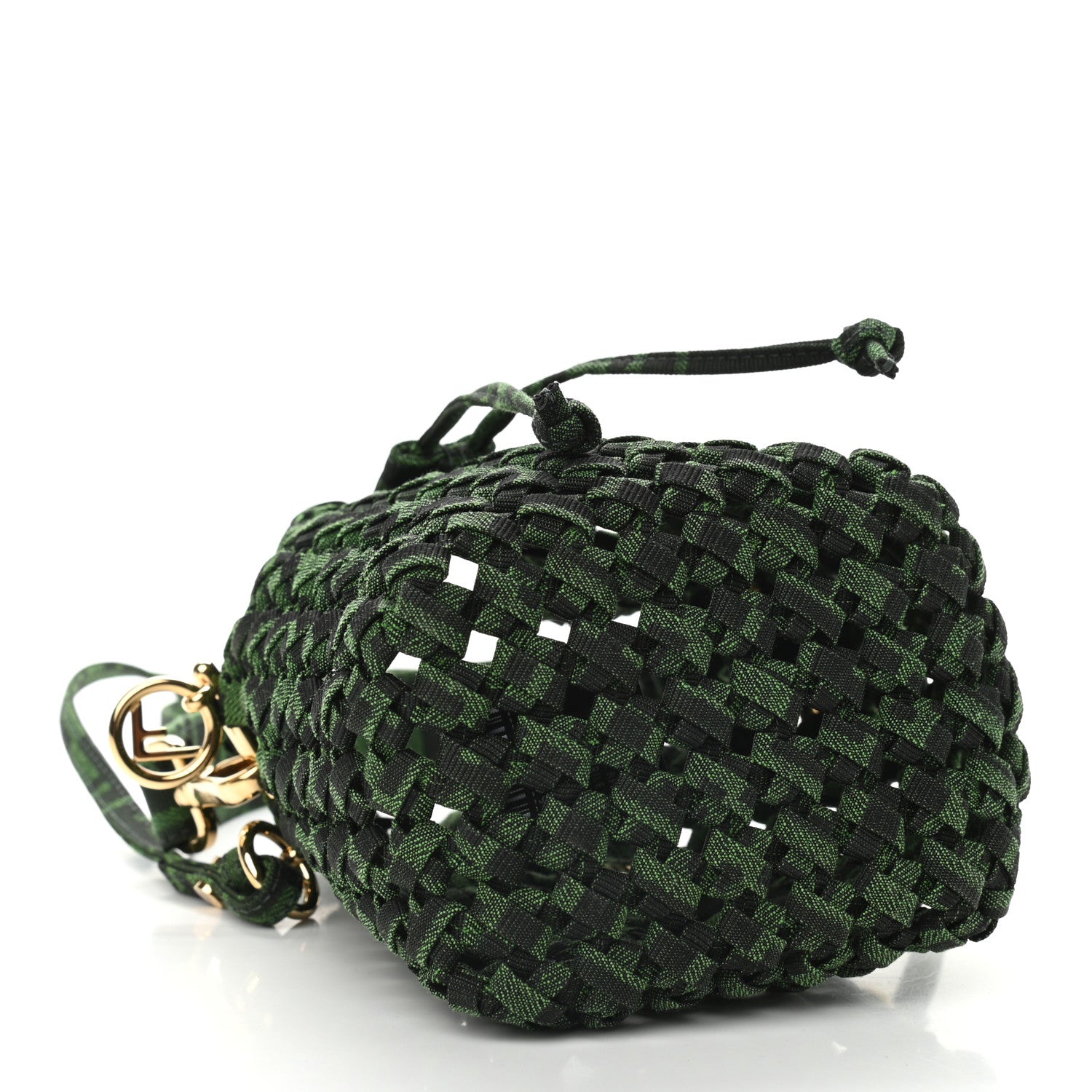 Fendi Fabric Jacquard F is Fendi FF 1974 Woven Knotted Mini Mon Tresor Bucket Bag Verde Black 4 of 8
