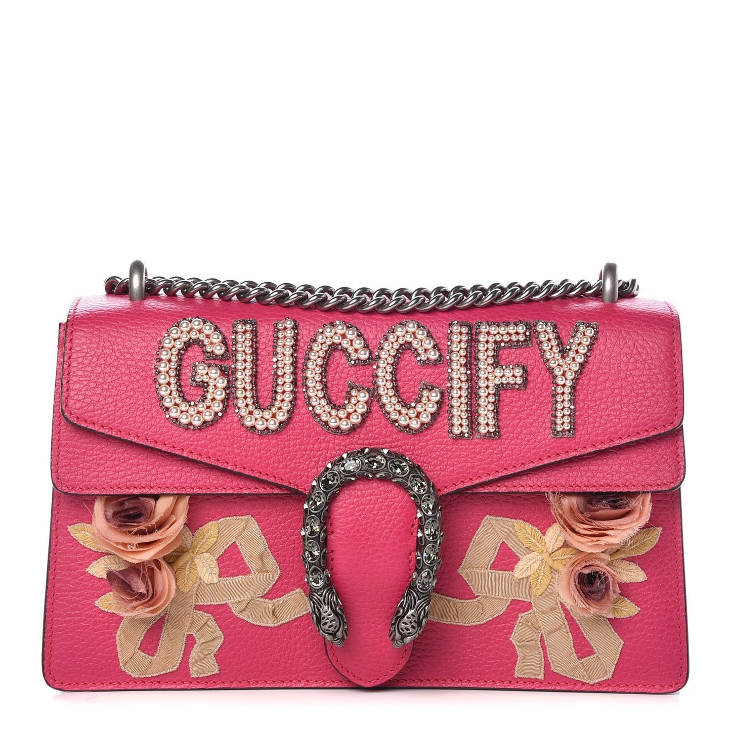 Pebbled Calfskin Embellished Guccify Small Dionysus Shoulder Bag Rosa