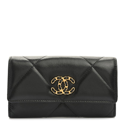 Chanel Shiny Goatskin Quilted Chanel 19 Flap Wallet Black 1 of 9