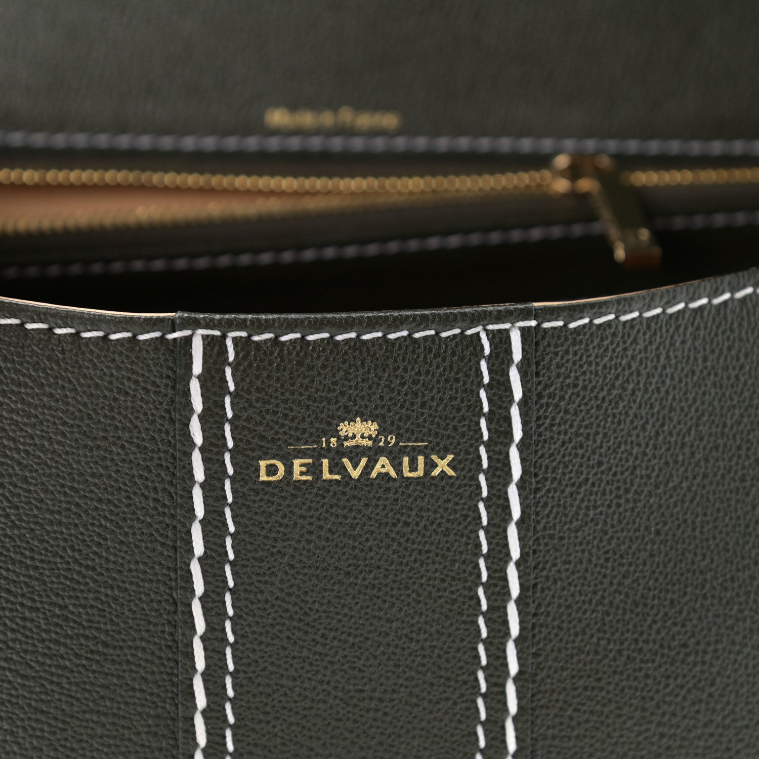 Delvaux Grained Calfskin Rodeo Surpique MM Brillant Satchel British Green 6 of 10