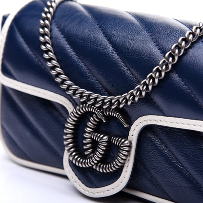 Gucci Vintage Effect Calfskin Matelasse Diagonal Super Mini Torchon GG Marmont Shoulder Bag Blue Agata Mystic White 13 of 15