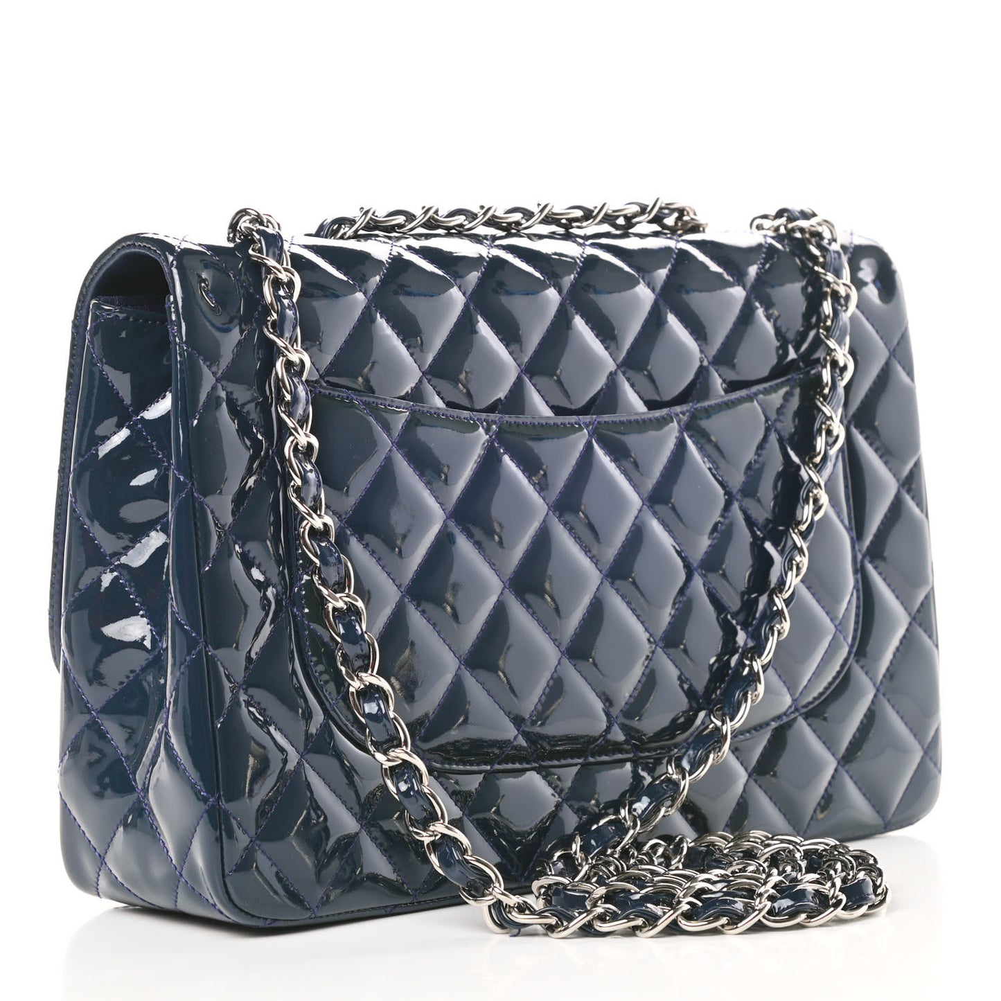 Patent Quilted Jumbo Single Flap Navy