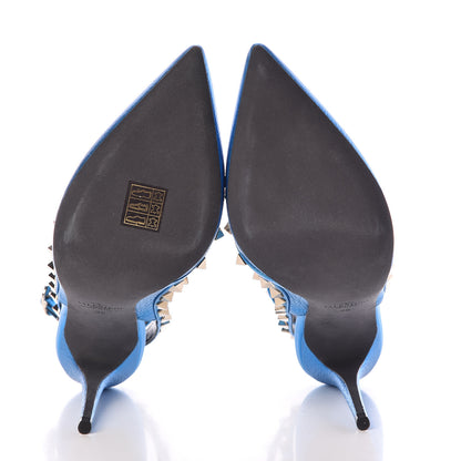 Valentino Garavani Metallic Pebbled Calfskin Rockstud Ankle Strap Pumps 38 Light Blue 5 of 10