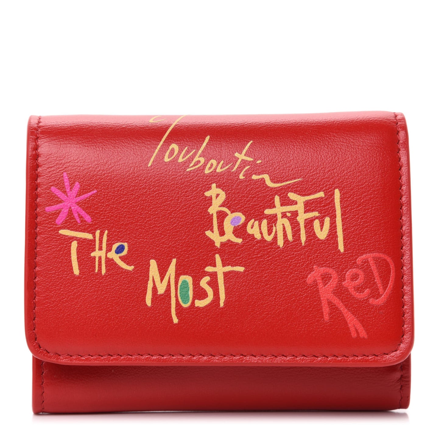 Calfskin Script Mini Loubigaga Wallet Red