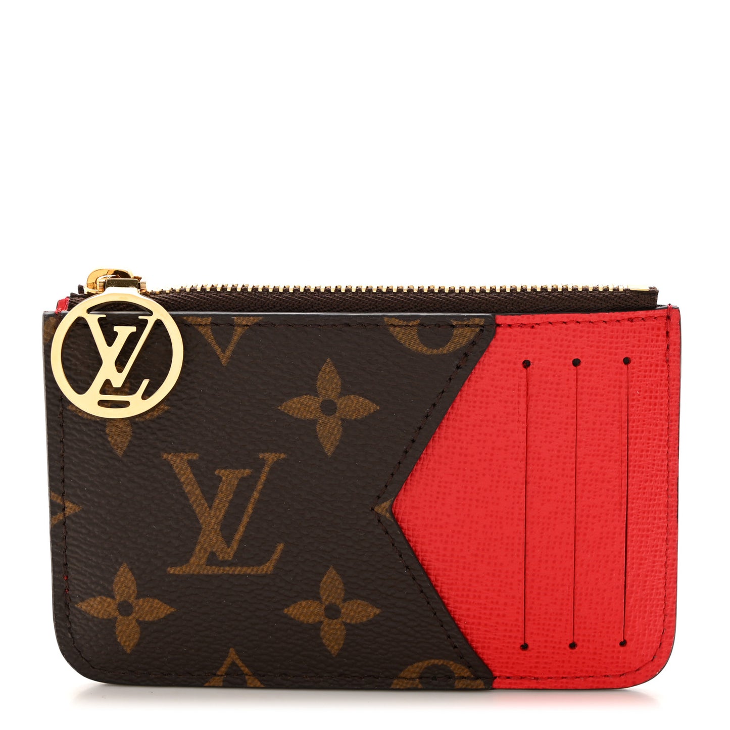 Monogram Zipped Romy Card Holder Red