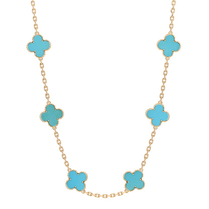 Van Cleef & Arpels 18K Yellow Gold Turquoise 10 Motifs Vintage Alhambra Necklace 1 of 11