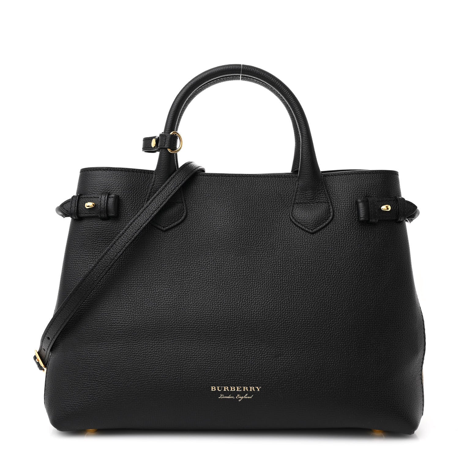 Burberry Derby Calfskin House Check Medium Banner Tote Black 1 of 11