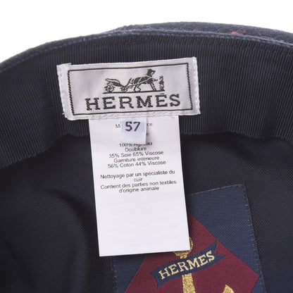 Hermes Glossy Lambskin Wool Womens Vauban Cap 57 Marine Black 6 of 8