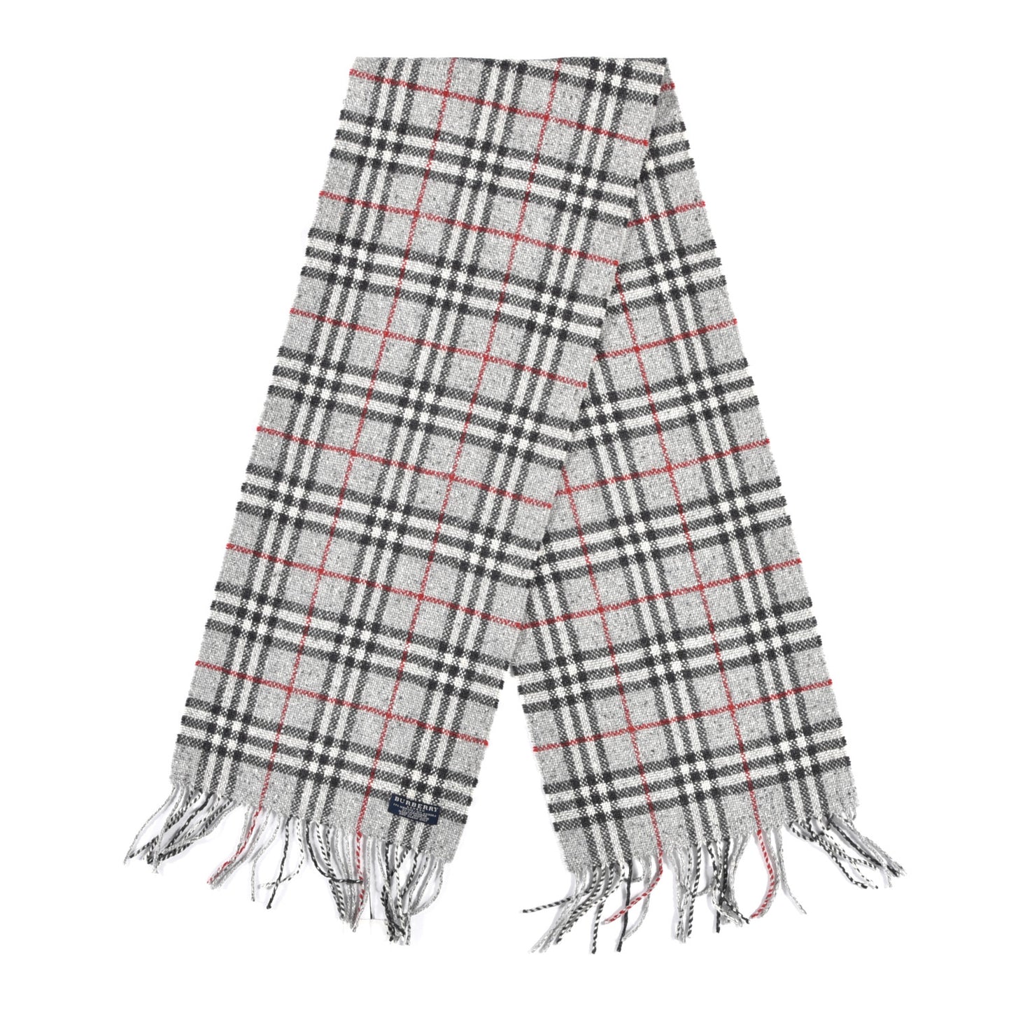 Wool Cashmere Check Fringe Scarf Grey