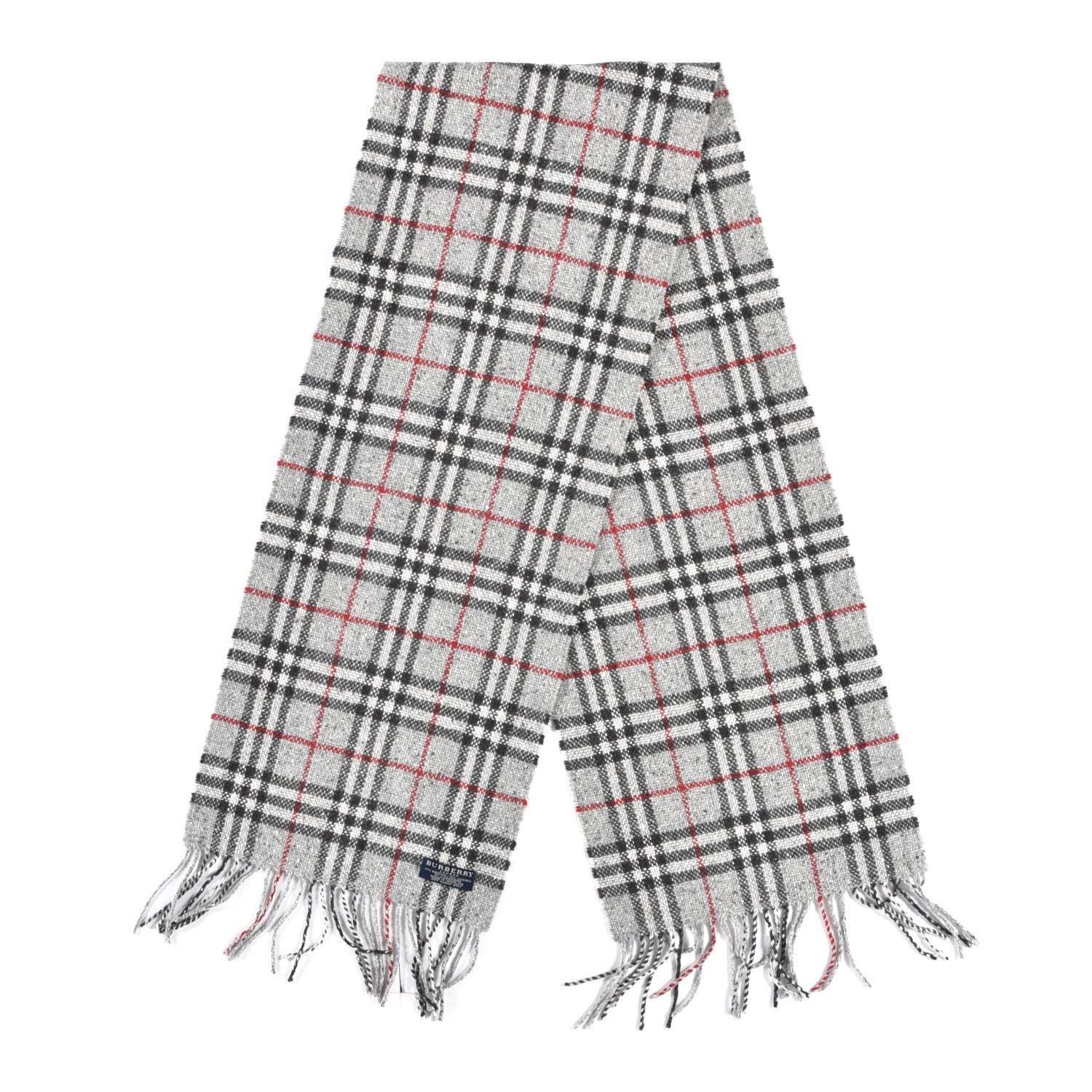 Burberry Wool Cashmere Check Fringe Scarf Grey 2 of 3