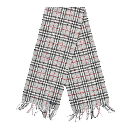 Burberry Wool Cashmere Check Fringe Scarf Grey 2 of 3