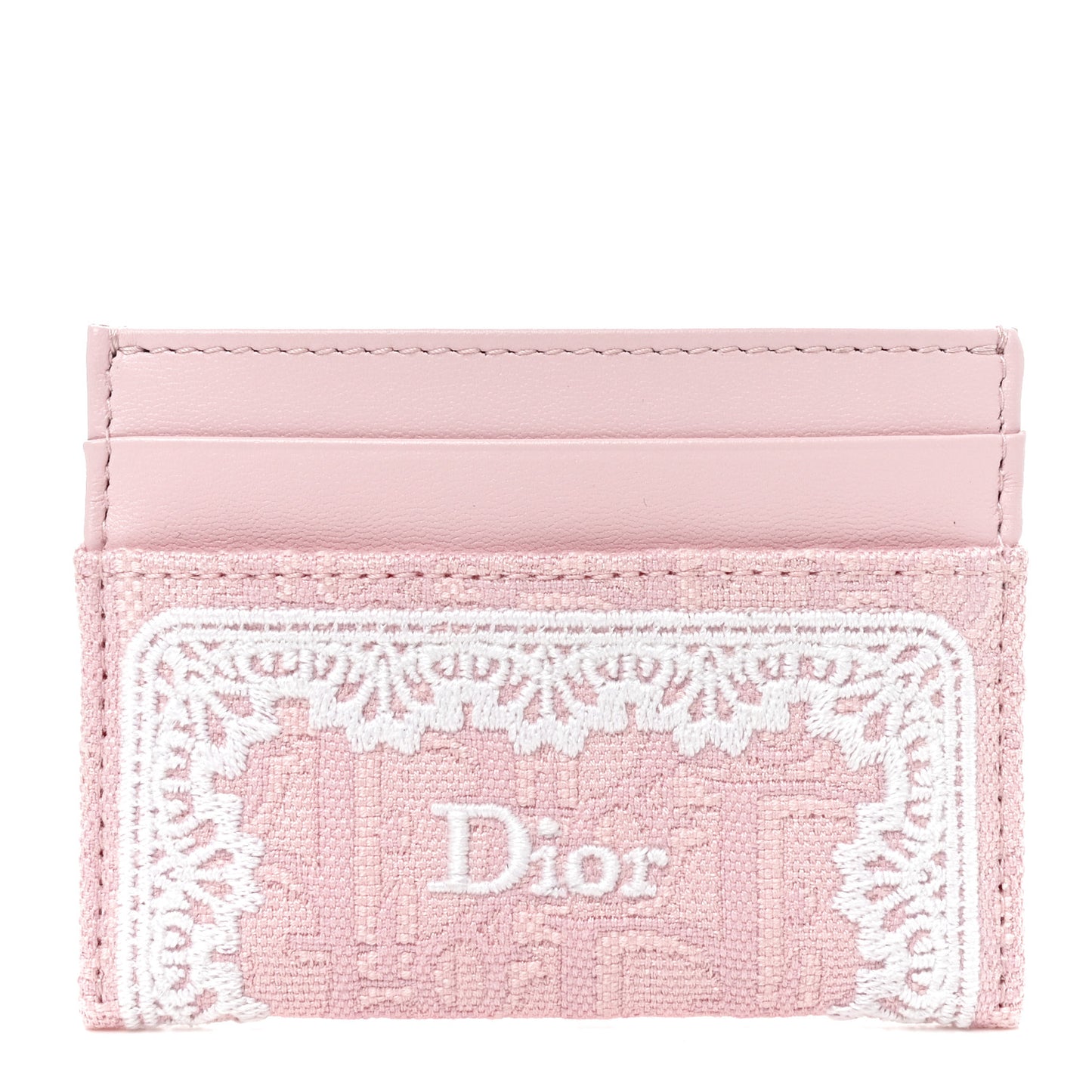 Calfskin Technical Fabric Oblique Lace Freesia Card Holder Pink