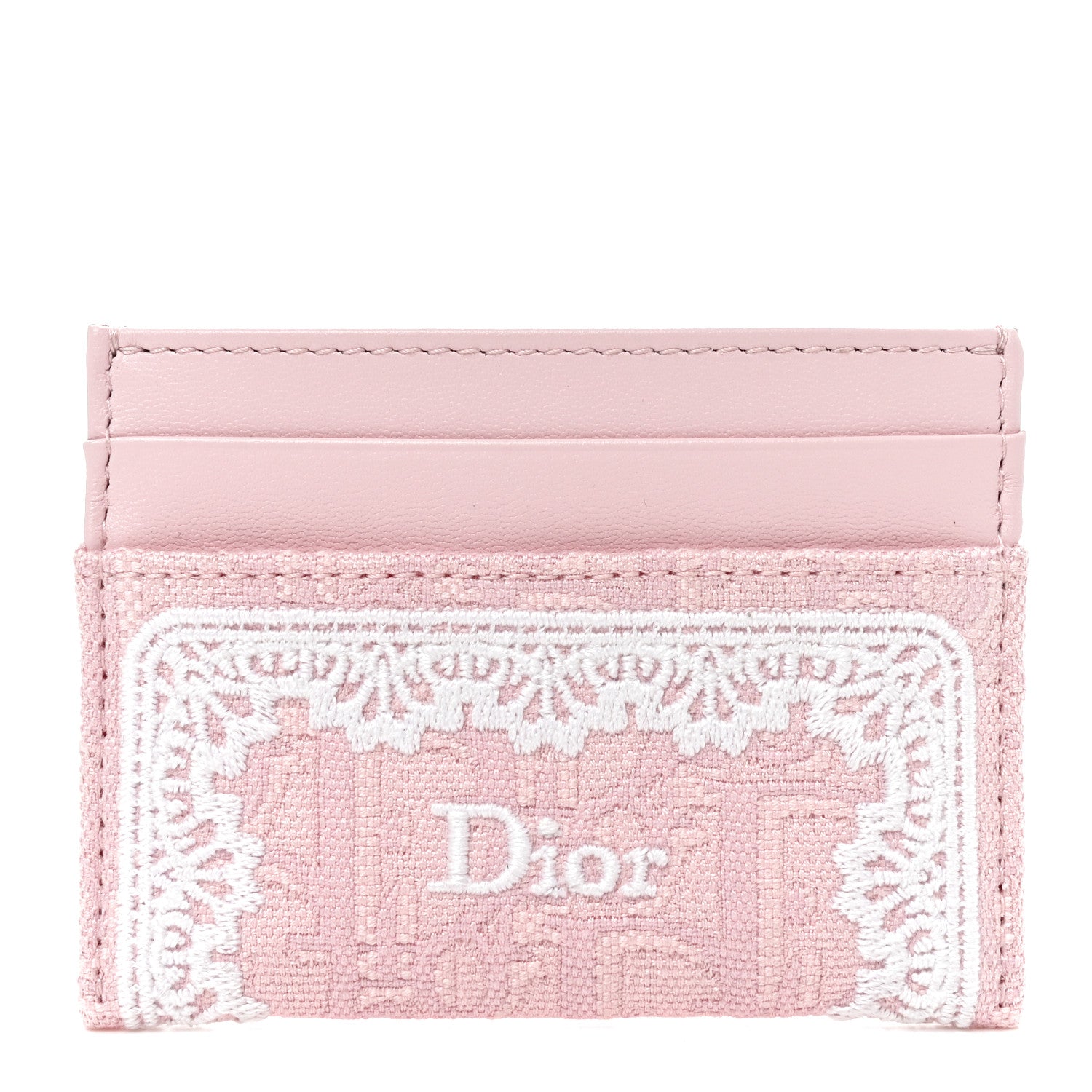 Christian Dior Calfskin Technical Fabric Oblique Lace Freesia Card Holder Pink 1 of 8