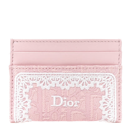 Christian Dior Calfskin Technical Fabric Oblique Lace Freesia Card Holder Pink 1 of 8