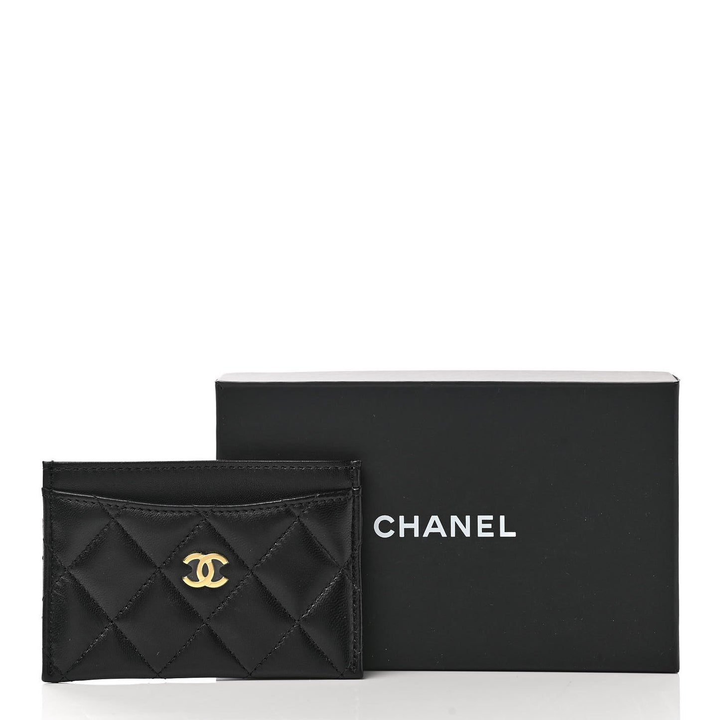 Lambskin Quilted Card Holder Black